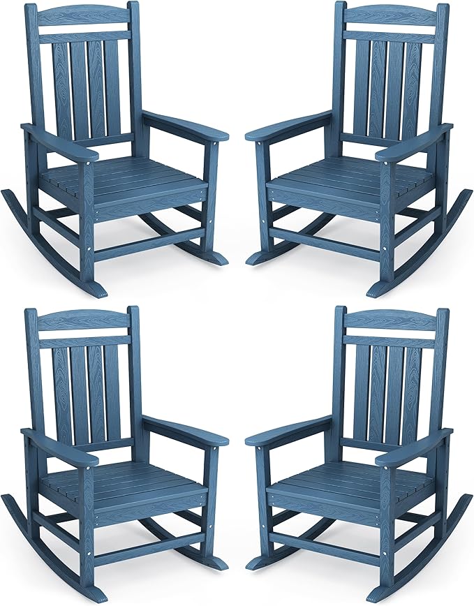KINGYES Oversized Outdoor Rocking Chair Set of 4, High Density Polyethylene by KINGYES