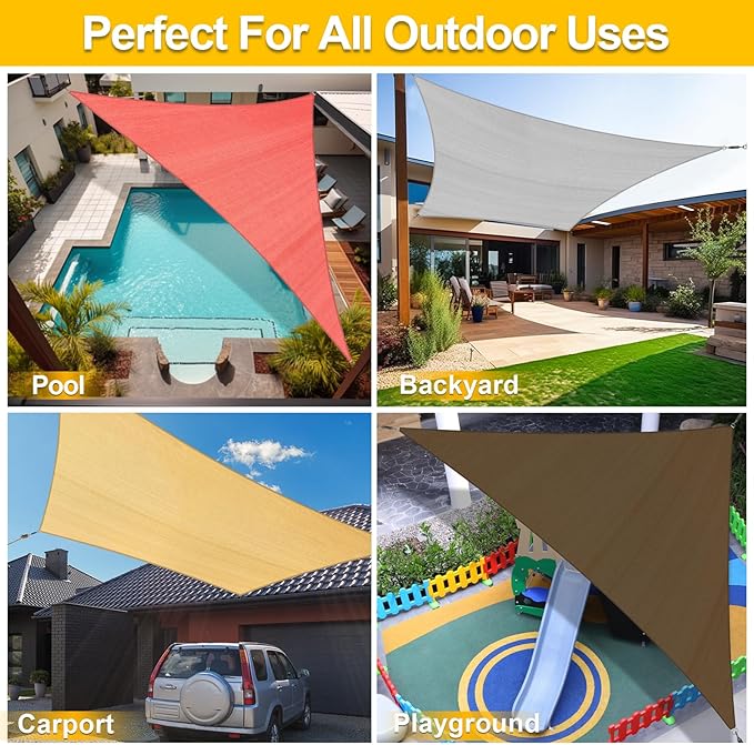 KANAGAWA Sun Shade Sail 16'x20' Sand Rectangle UV Block Canopy Awning Shelter - Image 6