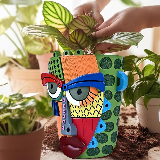 Abstract Face Planter Pots for Plants, Hand-Painted Colorful Flower Pots - Image 2