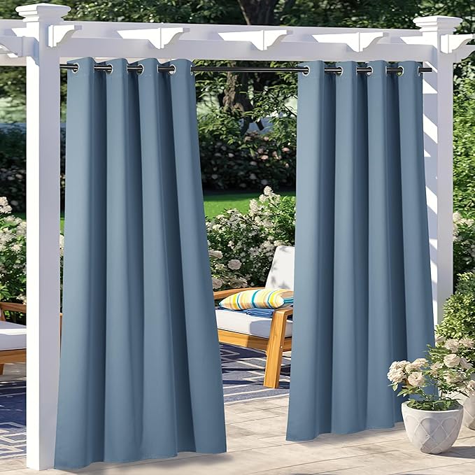NICETOWN 2 Panels Stone Blue Outdoor Curtains by NICETOWN