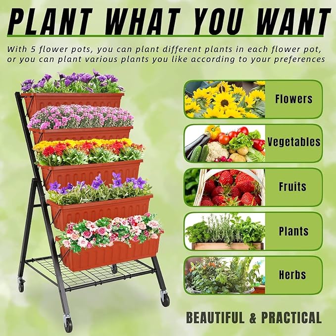 Homdox 2 Pack Vertical Garden Bed, 5 Tiers Vertical Raised Garden Planter - Image 5