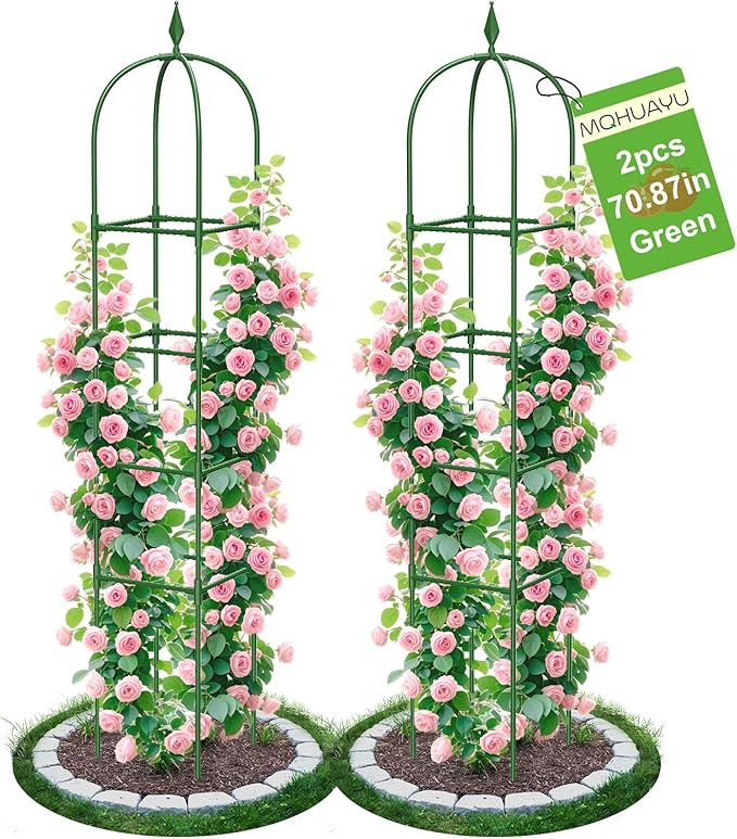 2 Pack Garden Obelisk Trellis for Climbing Plants, Tower Potted Cages for by MQHUAYU