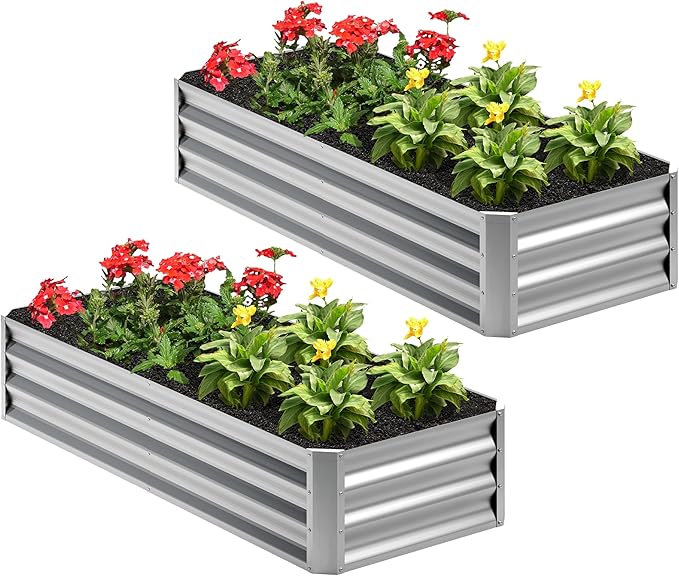 2PCS 4x2x1FT Galvanized Raised Garden Bed, Planter Raised Beds-Metal Garden Box by Home
