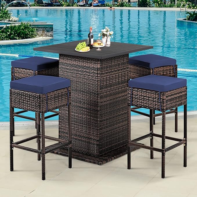 Tangkula 5 Piece Outdoor Rattan Bar Set, Patio Bar Furniture - Image 2