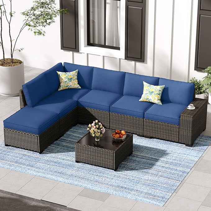 Jing's Villa 7-Piece Patio Furniture Set, All-Weather Outdoor Wicker Sectional by JingsVillaOutdoorFurniture