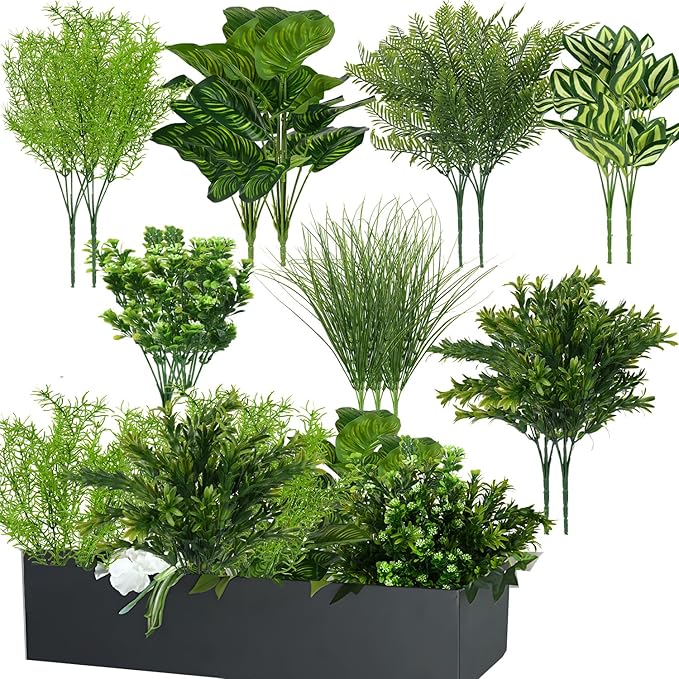 15Pcs Outdoor Artificial Plants UV Resistant Fake Plastic Greenery Spring Grass by Doment