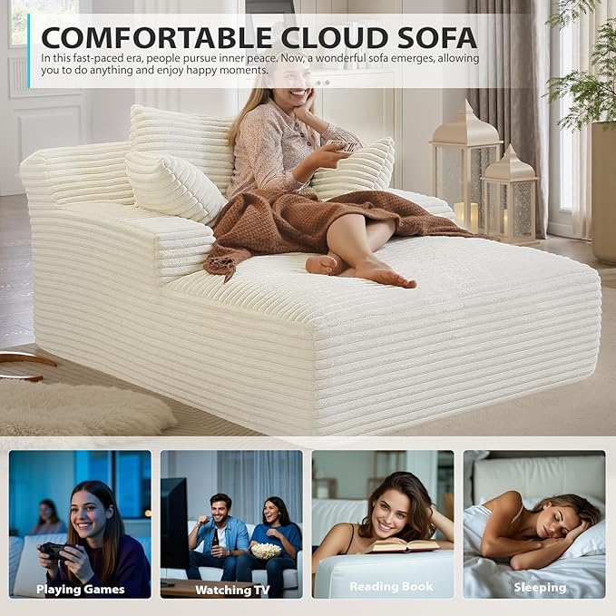 50 Inch Chaise Lounge Chair Indoor, Oversized Corduroy Upholstered Boneless - Image 7