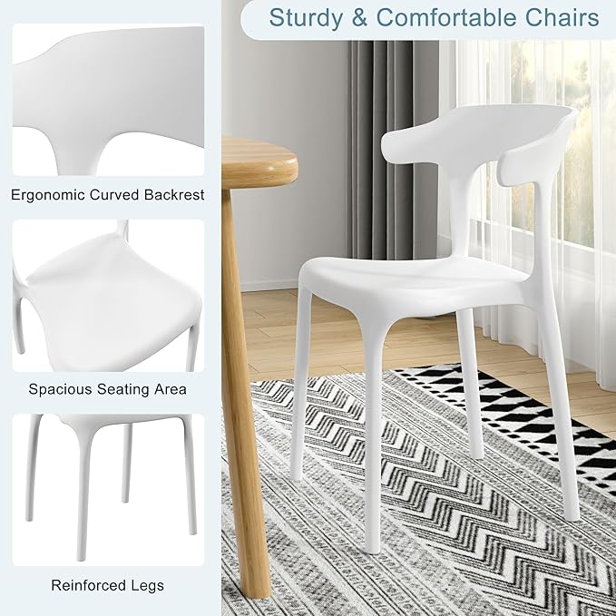 VECELO 4 Pack Plastic Stacking Chairs, Stackable Dining Chairs - Image 6