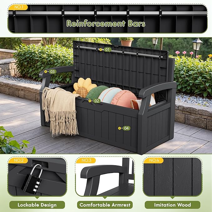 Greesum 80 Gallon Outdoor Storage Bench Deck Box - Image 4