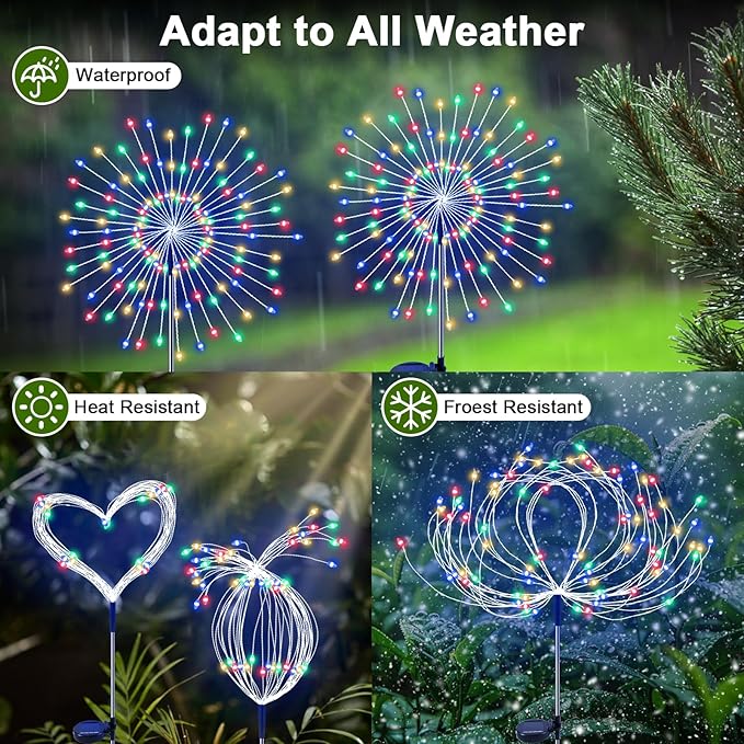 Solar Garden Lights Outdoor, 4 Pack 120 LED Twinkling Firework Lights Decorative - Image 3