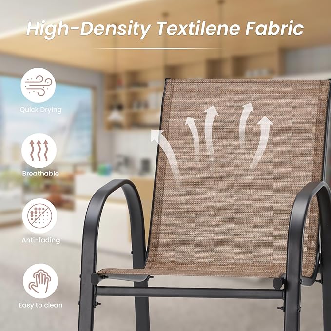 HOMREST Outdoor Bar Height Stools Set of 6, Stackable Patio Chairs - Image 7