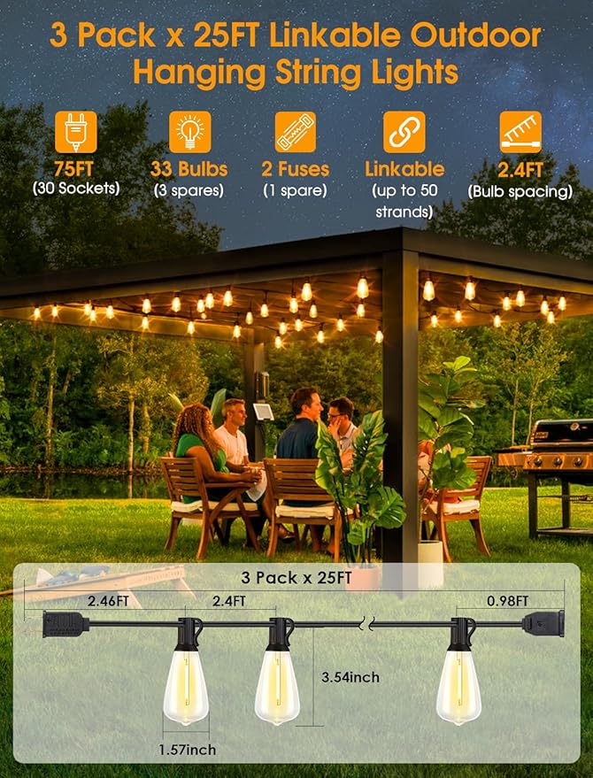 75FT Outdoor String Lights, Patio Lights - Image 2