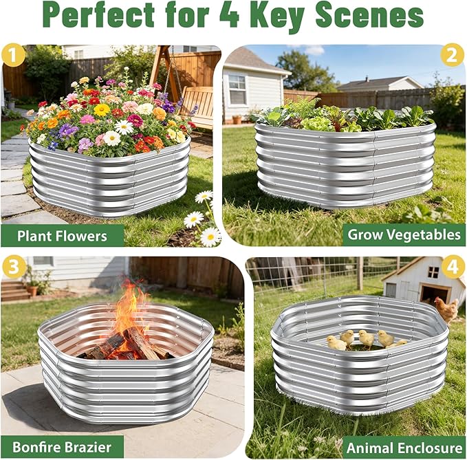 Hexagon Raised Garden Bed, 48 Inch Diagonal & 16.5 Inch Tall, Galvanized Steel - Image 7
