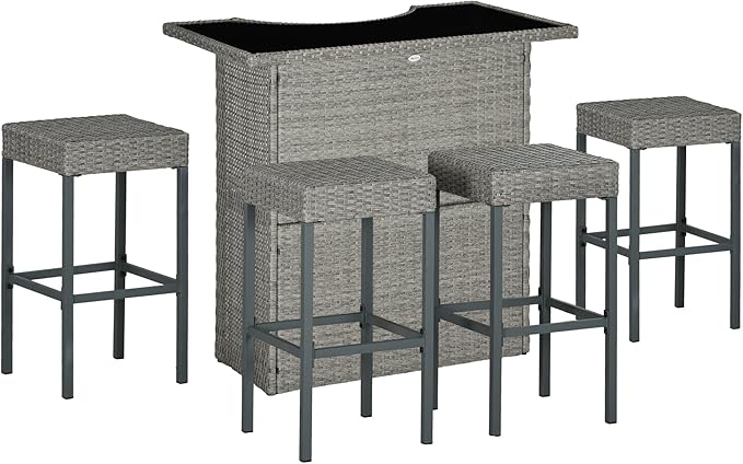 Outsunny 5 Piece Wicker Outdoor Bar Set, High Top Outdoor Table and Chairs by Outsunny