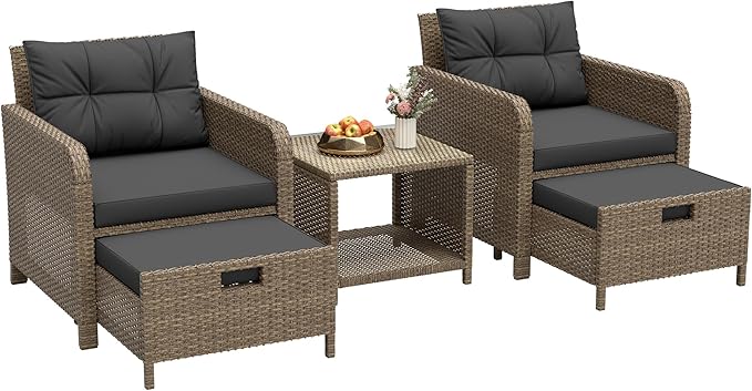 LHBcraft Outdoor Furniture 5 Piece Patio Conversation Set, PE Rattan Patio Set by LHBcraft-US