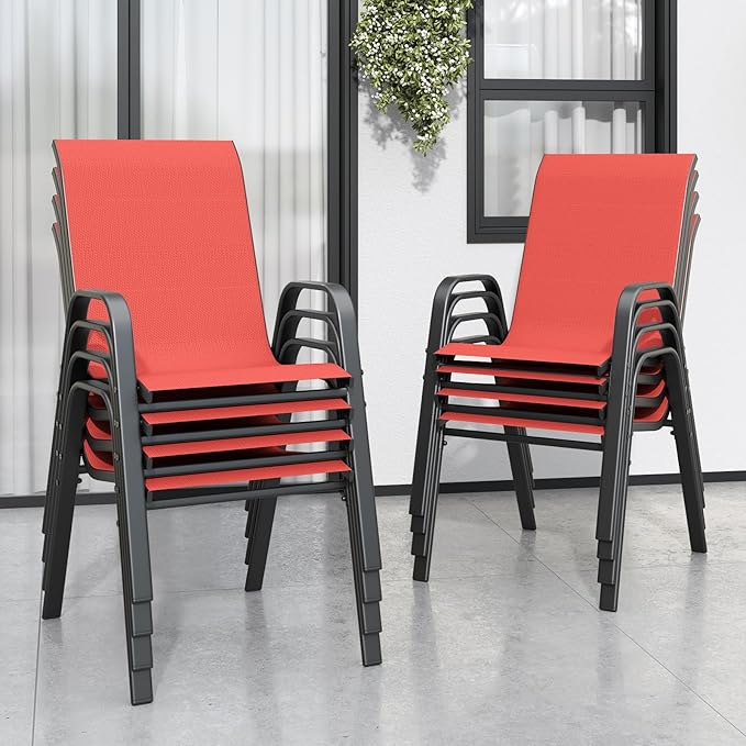 Patio Chairs Set of 8, Stackable Outdoor Dining Chairs by Vimstora
