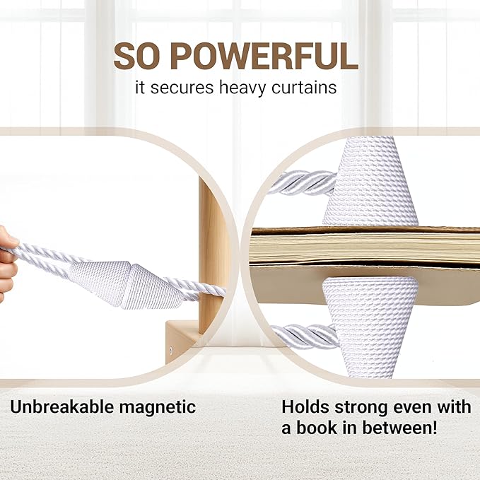 Hion Magnetic Curtain Tiebacks White 2pcs, Curtain Tiebacks Buckles Holdbacks - Image 6