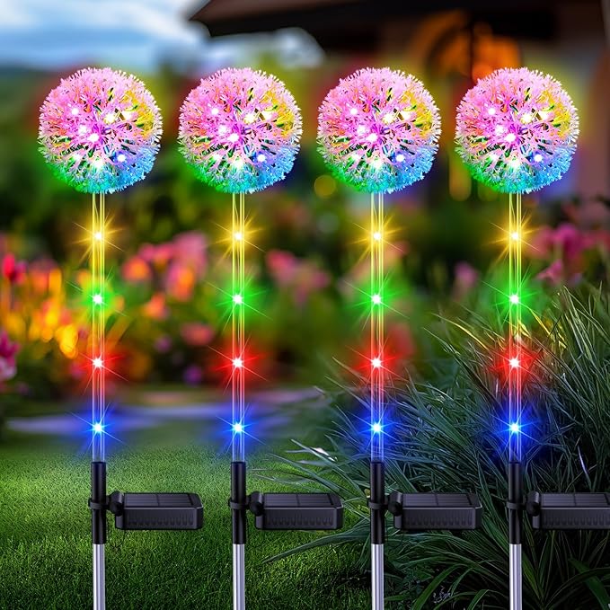 Solar Garden Lights Outdoor Decor: 4 Pack Dandelion Solar Flower Lights by BONLION