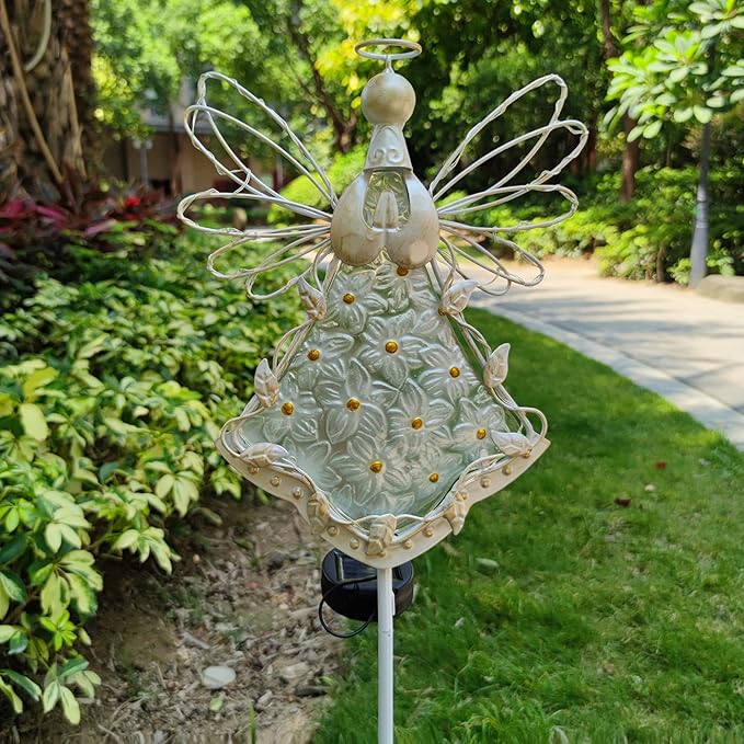 38Inch Angel Solar Lights Outdoor Decorative-Metal&Glass Angel Hydrangea Flower - Image 3