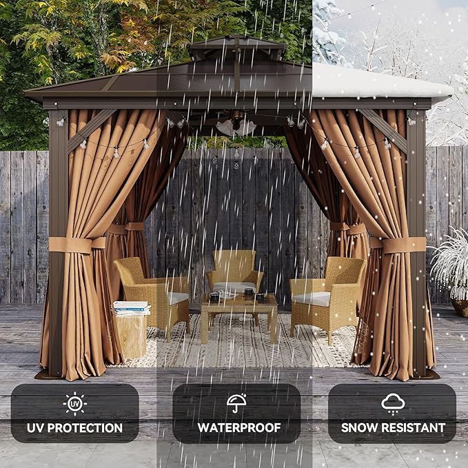 Aoxun 10'x10' Hardtop Gazebo, Outdoor Polycarbonate Double Top Canopy, Aluminum - Image 6