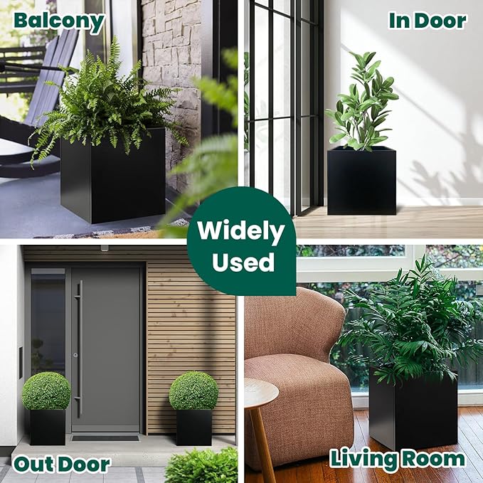 Galvanized Steel Planter Box Black Metal Planter 16Inch Square Indoor Outdoor - Image 7