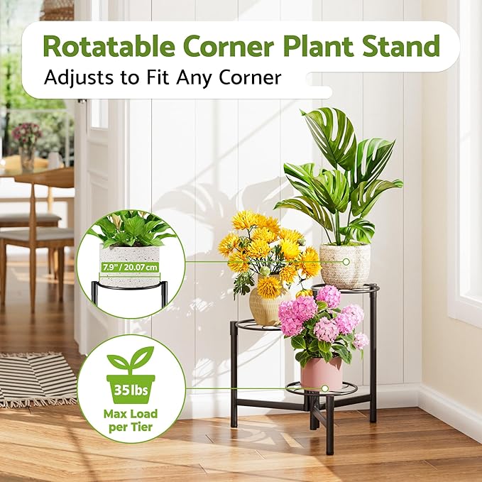 3 Tier Plant Stand Outdoor Tall Metal Corner Plant Stand - Image 2