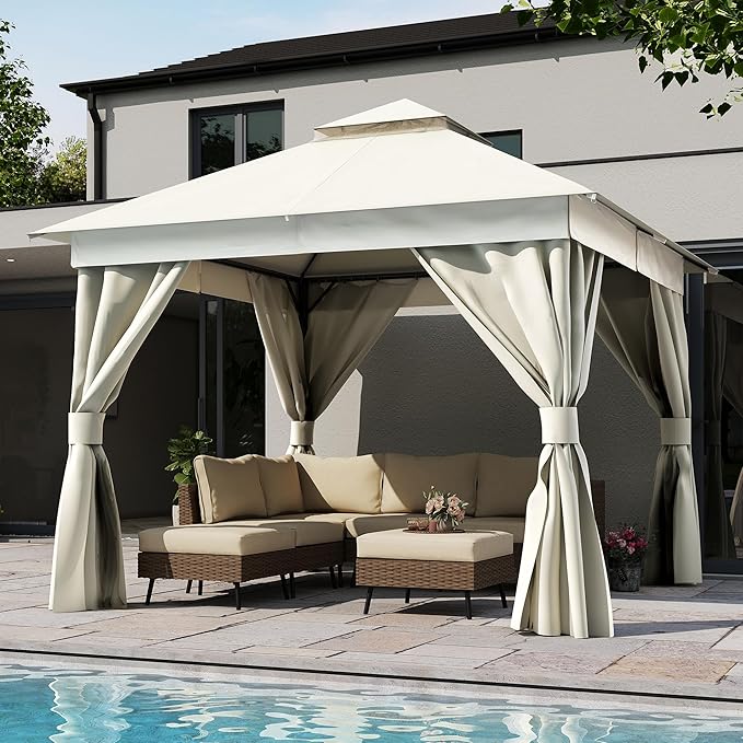 LAUSAINT HOME Semi-Permanent Outdoor Patio Gazebo 10'x10', Heavy Duty Party by LAUSAINTHOME