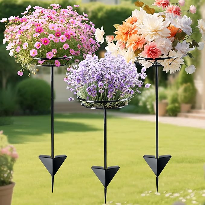 Tellingyou 3 Pack Adjustable Outdoor Flower Pot Stand, Metal Outdoor Plant - Image 2