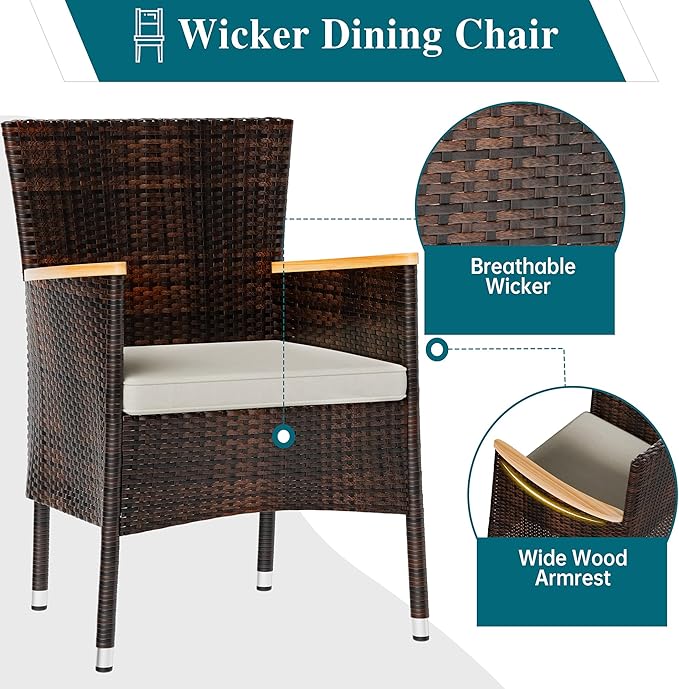 Shintenchi 7 Piece Patio Dining Set, Wicker Patio Conversation Set - Image 5