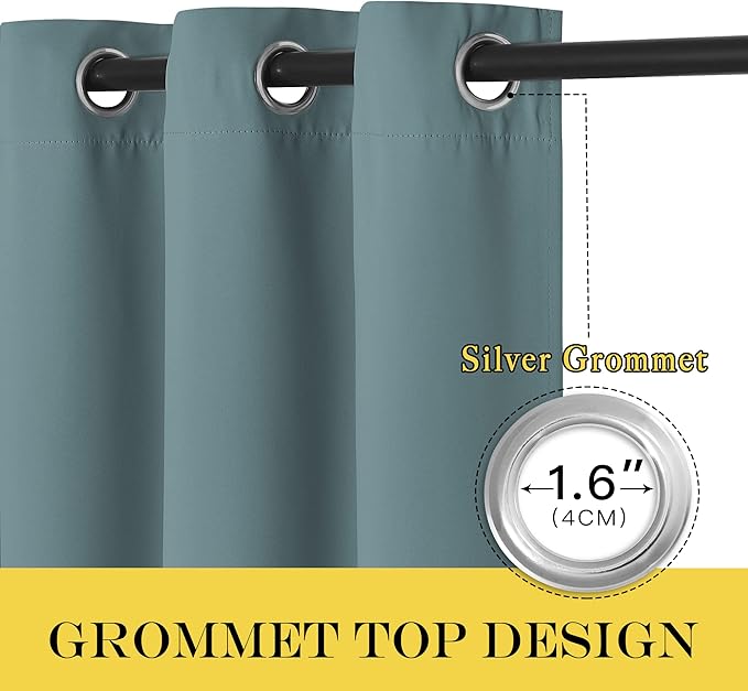 NICETOWN Blackout Greyish Blue Curtain & Drape 108 inches Long - Image 2