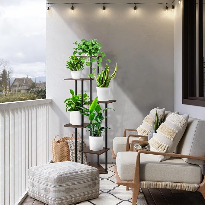 6 Tier Wood Tall Plant Stand Metal Rack Indoor, Planter Shelf Display Rack - Image 7