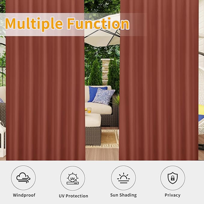 Easy-Going Outdoor Patio Curtains Detachable Tab Top Windproof Weatherproof - Image 5