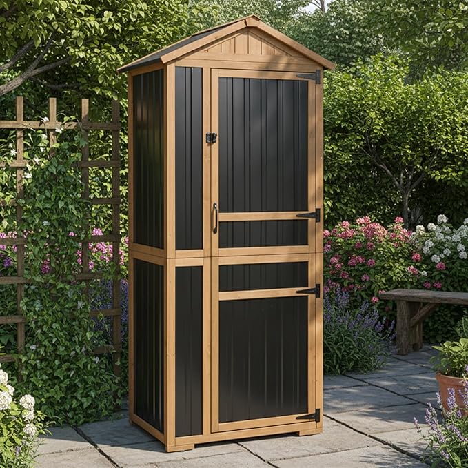 Outdoor Storage Cabinet, Wood & Metal Garden Shed by PETSCOSSET
