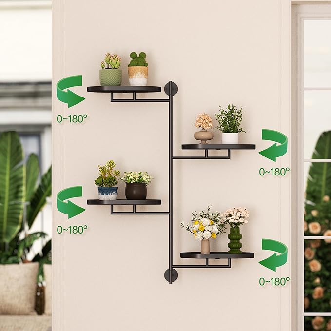 Window Rotating Plant Stand Shelf Indoor Black Metal Floating Shelves 4-Tier - Image 4