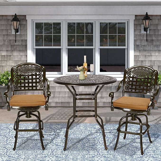 VIVIJASON 3-Piece Patio Swivel Bar Stools Set, All Weather Outdoor Cast - Image 7