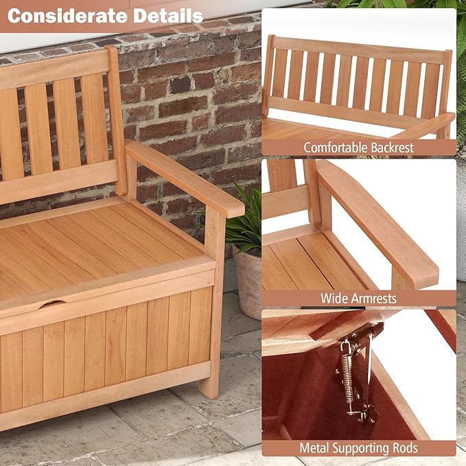 Tangkula 48 Inch Outdoor Wood Storage Bench Deck Box, Wooden Storage Loveseat - Image 7