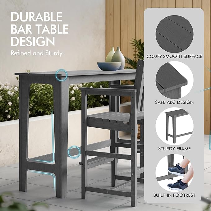 Ciokea 3 Pcs Outdoor Bar Height Table Set, Heavy-Duty All-Weather HDPE Patio - Image 5