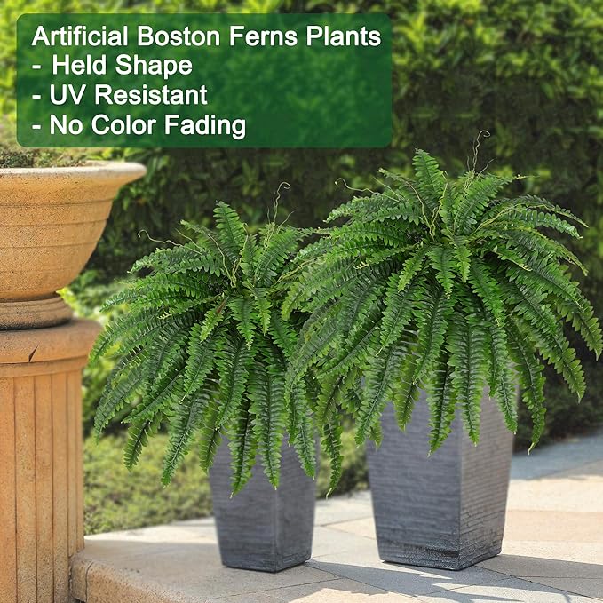 Artificial Boston Fern Bush- Set of 2 Large Artificial Ferns - Image 3