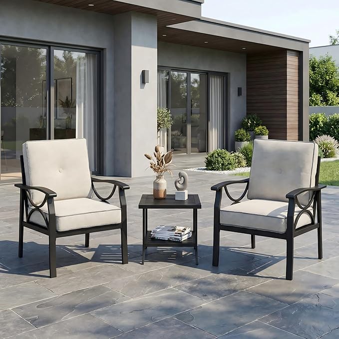 RoyalCraft Outdoor Patio Furniture Set, 3 Pieces Metal Patio Conversation Set by Bringyoubetterlife