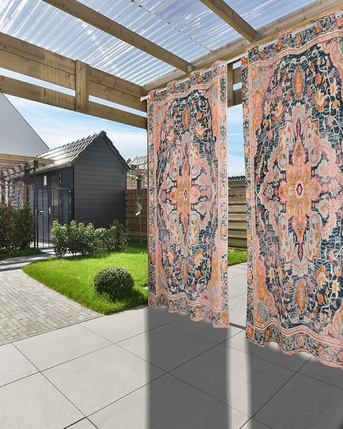 Rustic Boho Outdoor Curtains for Patio Waterproof, Grommet Privacy Curtain - Image 3
