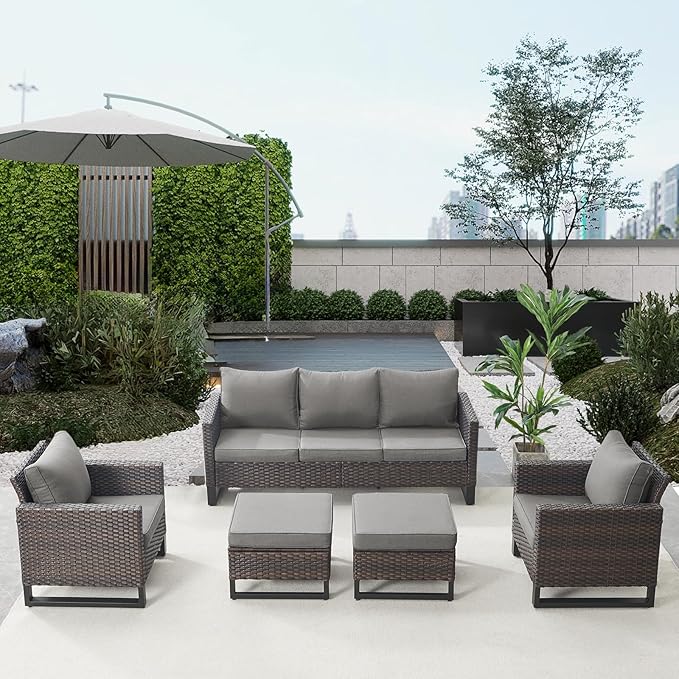 Belord Wicker Patio Furniture 5 Piece Outdoor Sofa Set, Oversize Outdoor Dining - Image 3