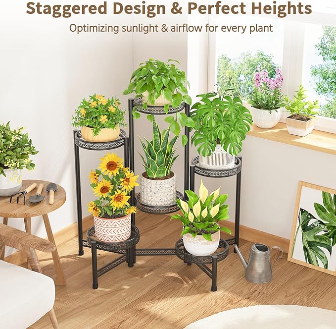 LASZOLA 6 Tiered Folding Tall Plant Stand Indoor Outdoor - Image 7