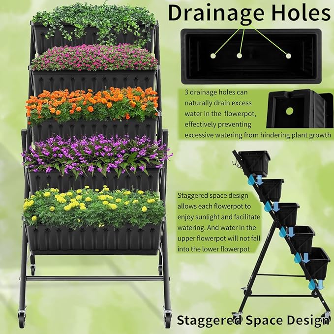 Homdox 4FT Vertical Garden Bed, 5 Tiers Raised Garden Planter, 25.6 * 26 * - Image 3