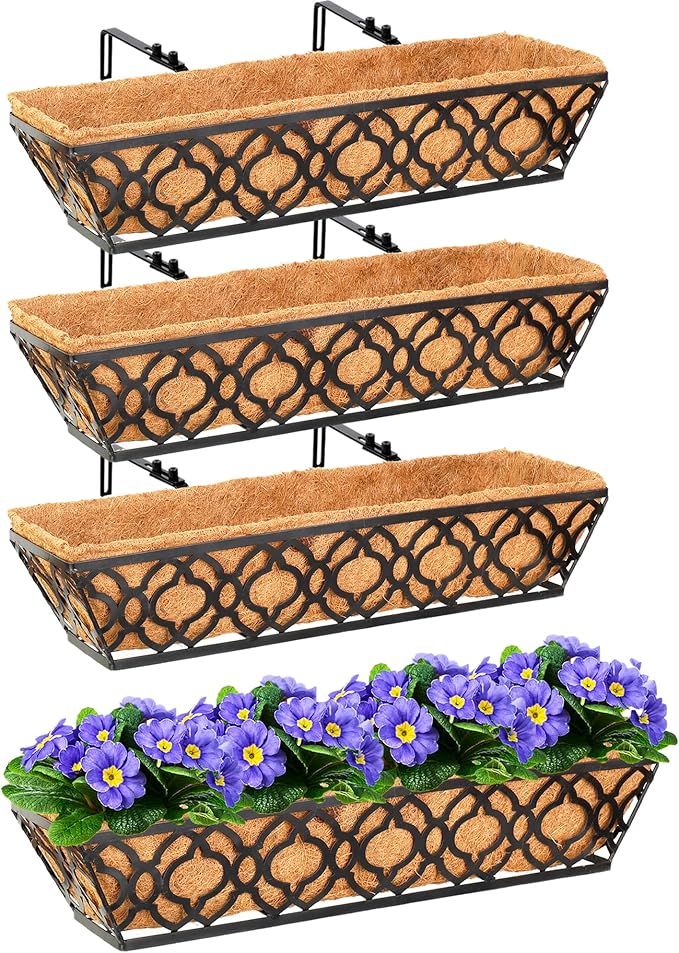 4pcs 24 Inch Window Deck with Coco Liner, Metal Hanging Flower Planter Window by LAWYAMAI