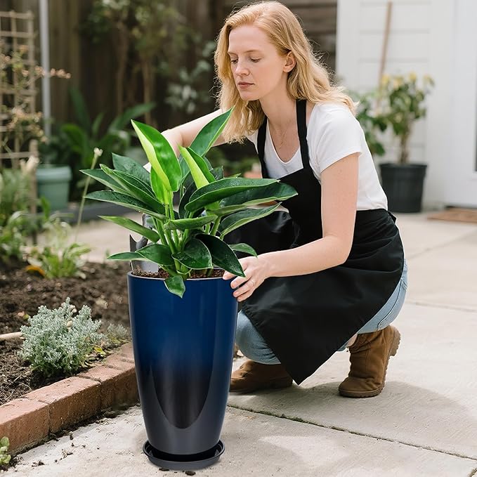 24/21/12 Inch Large Plastic Planter, Lightweight Ceramic-Look Tall Planters - Image 7