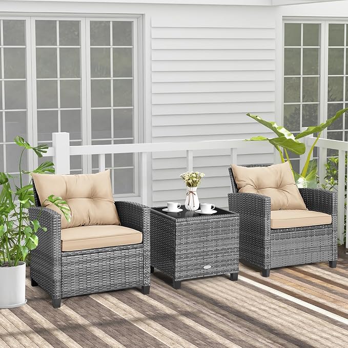 Tangkula 3 Pieces Wicker Patio Furniture Set, Outdoor Rattan Conversation - Image 4