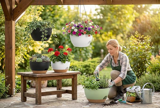 Hanging Planters 3-Pack, 8 Inch Self-Watering Hanging Pots - Image 7