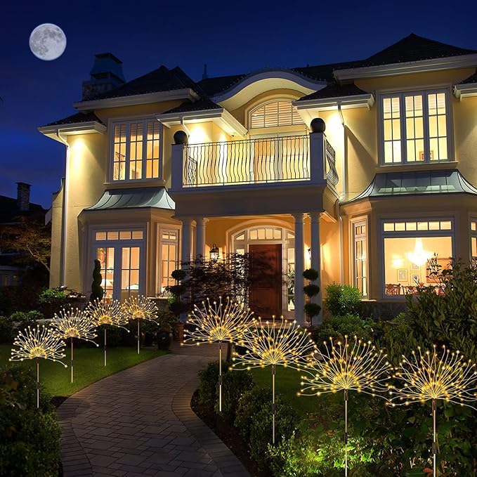 Solar Outdoor Warm White Garden Lights, 4 Pack Firework - Image 3