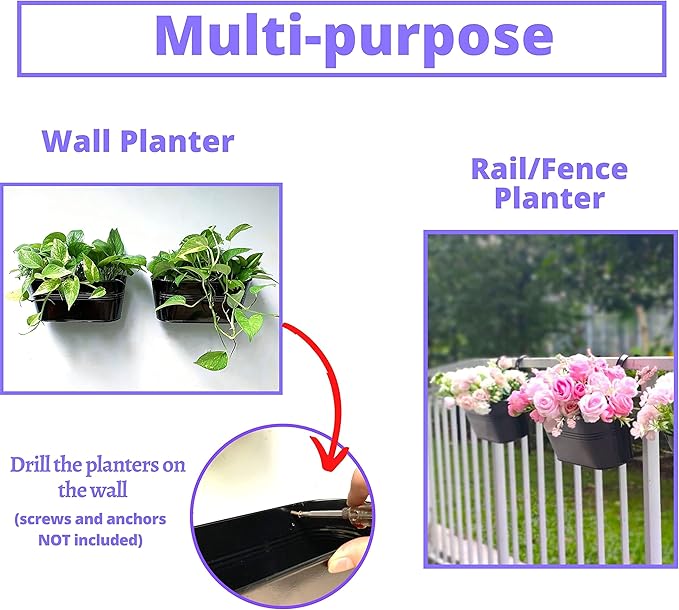 LaLaGreen Rail Planter Outdoor Plants Black Metal Iron Fence Hanging Flower - Image 4