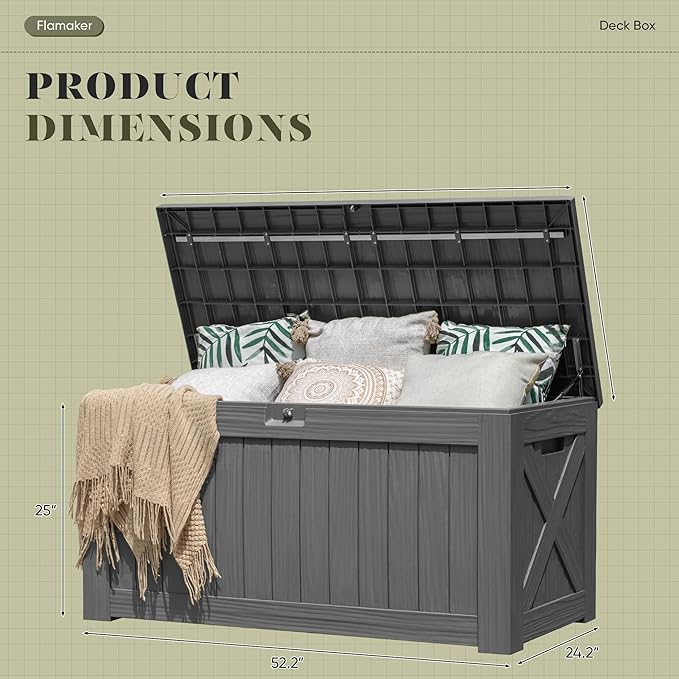 Flamaker Resin Deck Box 120 Gallon Waterproof Large Outdoor Indoor Storage Box - Image 4